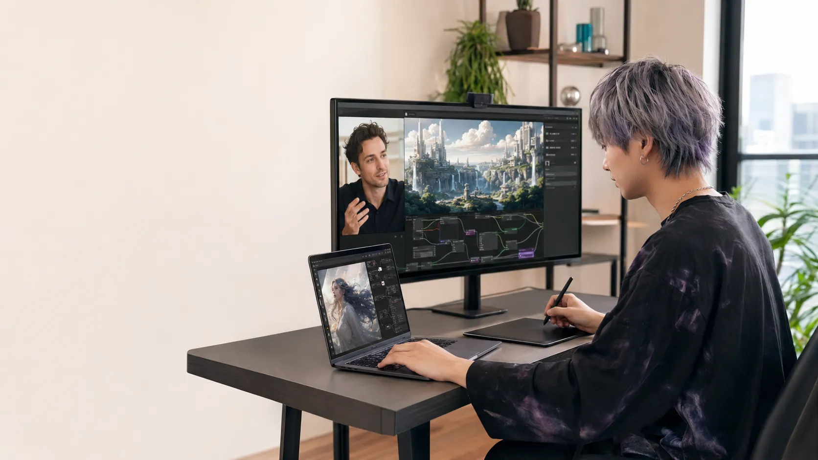 Online creative session with live guidance from an AI creator