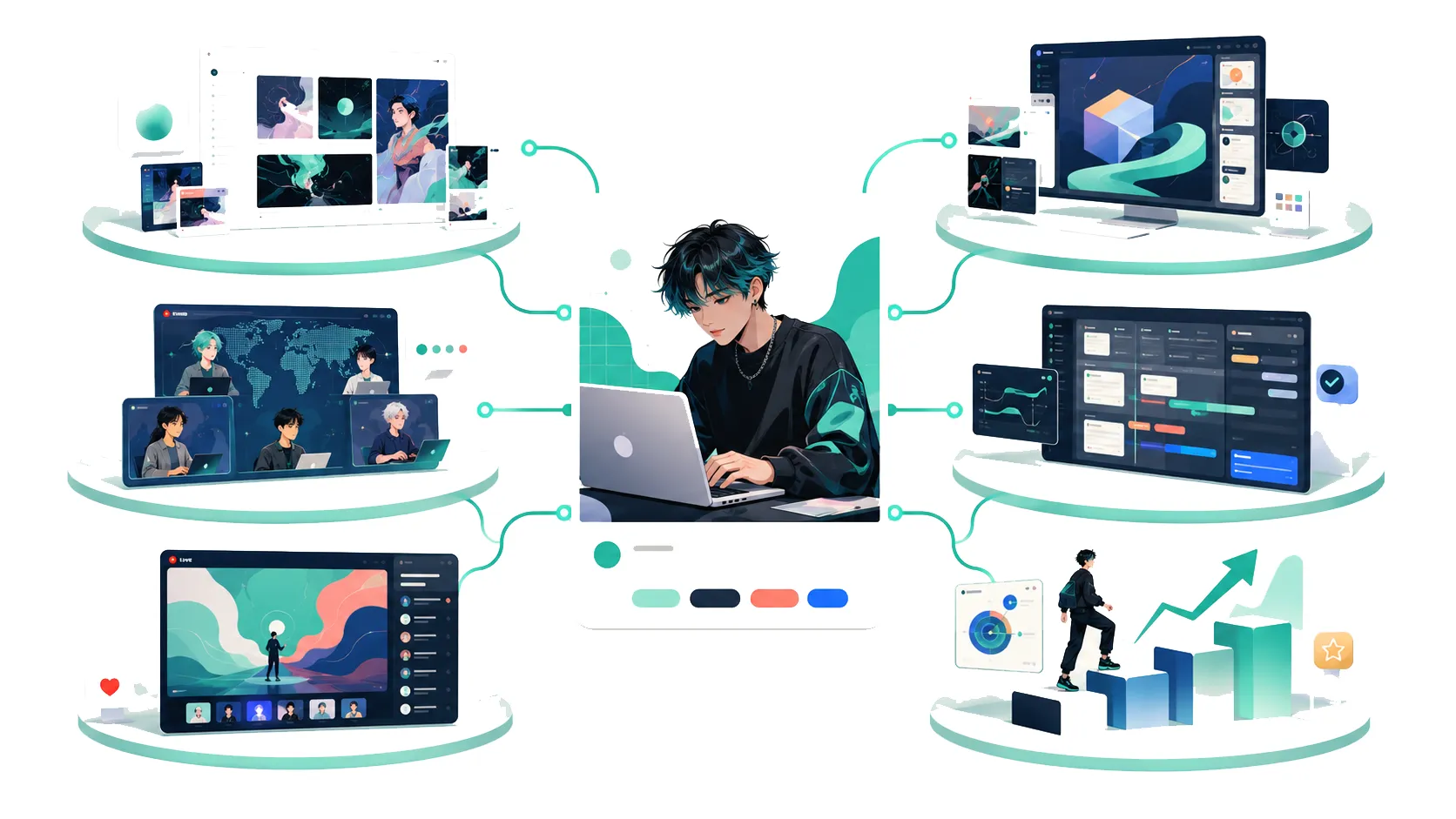 Selection team reviewing an AI creator's digital portfolio